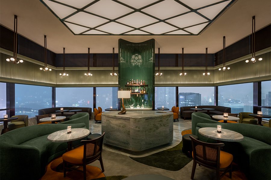 A photo of bar lounge is a green room